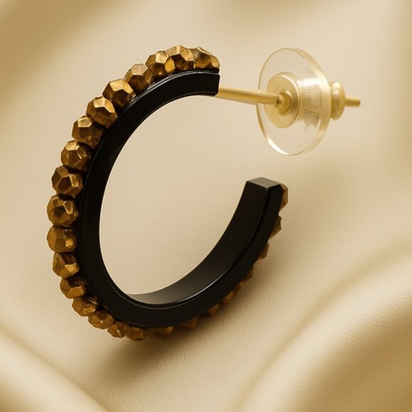 Black & Gold Crystal Hoop Earrings – Hypoallergenic Hoops for Sensitive Ears - Picture 1 of 7